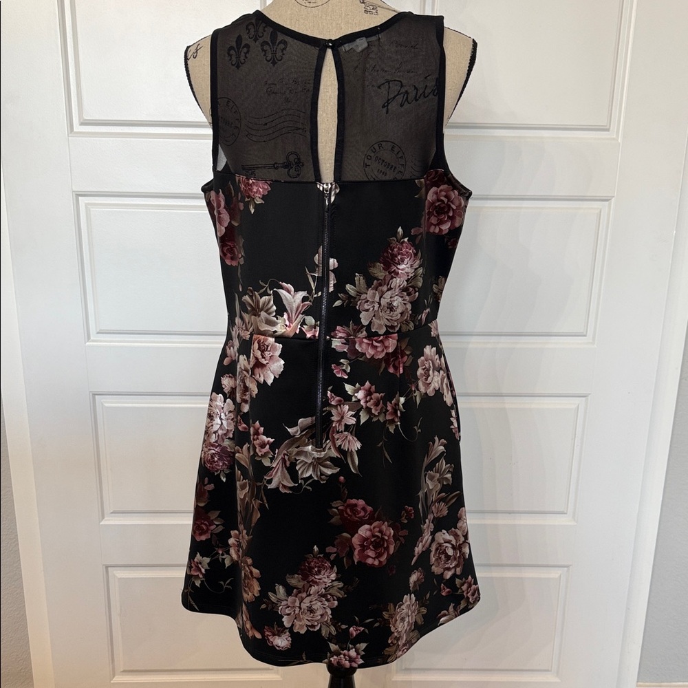 Maurices Black and Purple Floral Backless Dress